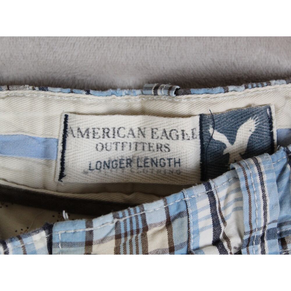 American Eagle Y2K Shorts Mens 33 Blue Patchwork Madras Plaid Preppy Coastal - Picture 5 of 7
